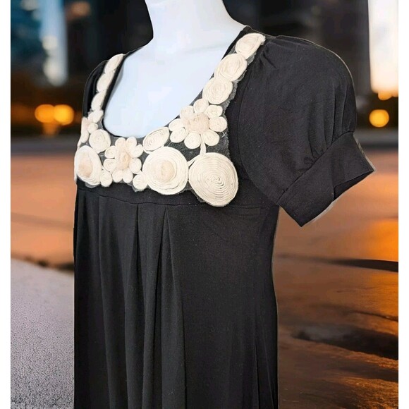 Boho Floral Top Women's Size Large Black And White - Picture 3 of 5